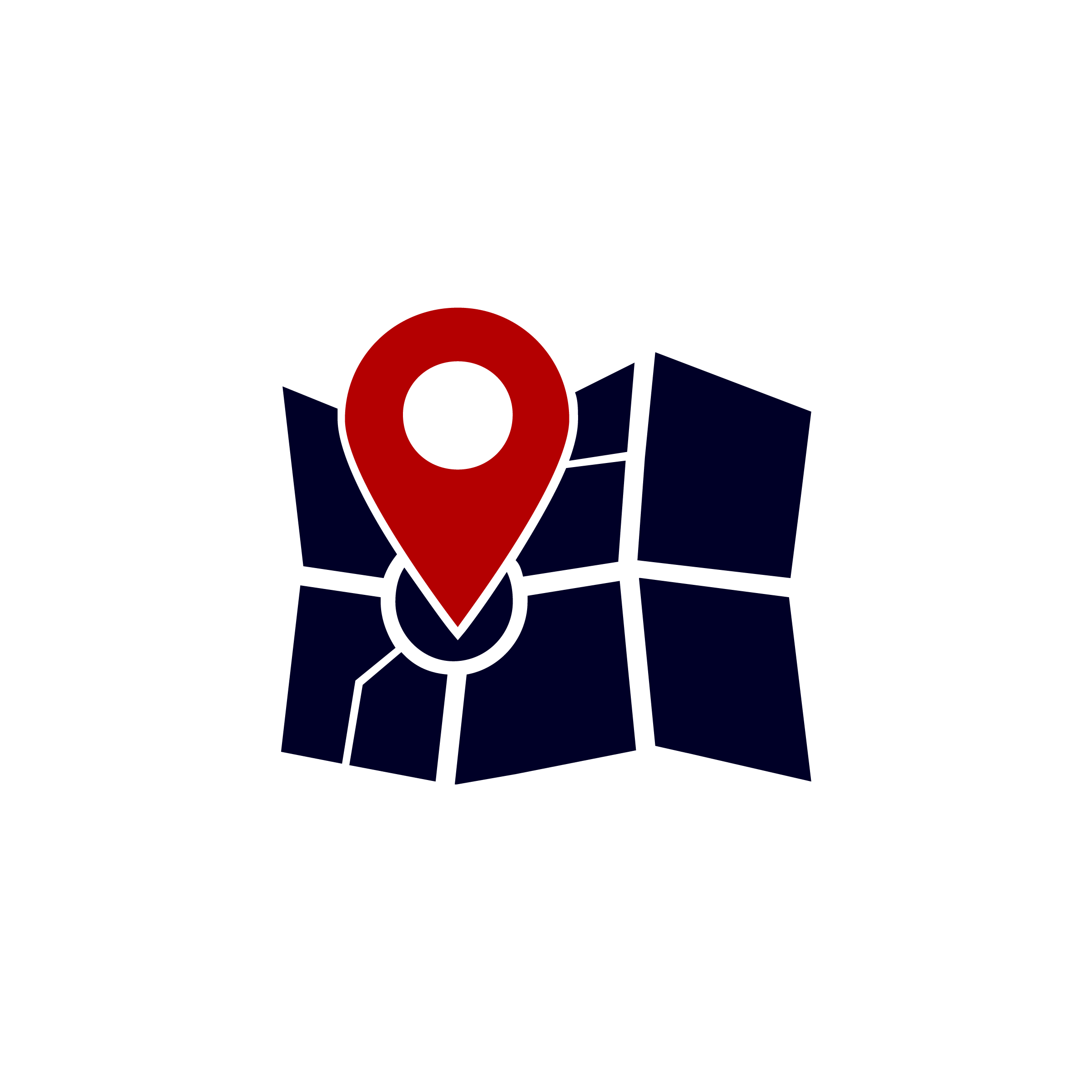 Graphic icon in a minimalistic style of a map with a destination marker on it.